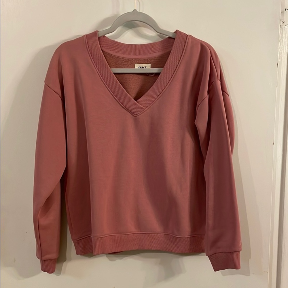 Pact Pink V-Neck Sweater with Relaxed Fit